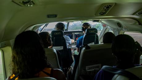 Yolngu students in aircraft
