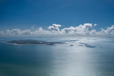 Aerial view island and ocean