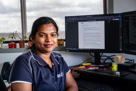 Jacophin Singh at her desk