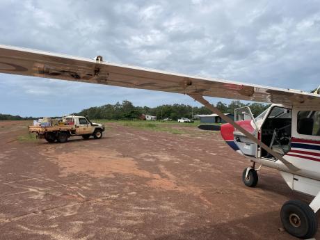 Carload of supplies being driven to homeland store