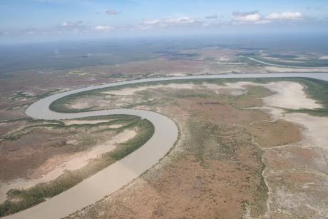 Aerial shot of meandering dry seson river in Arnhem Land