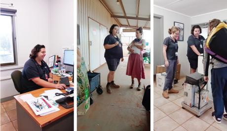 Three images of reservations staff at work