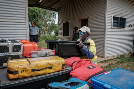 Yolngu man loading offroad buggy